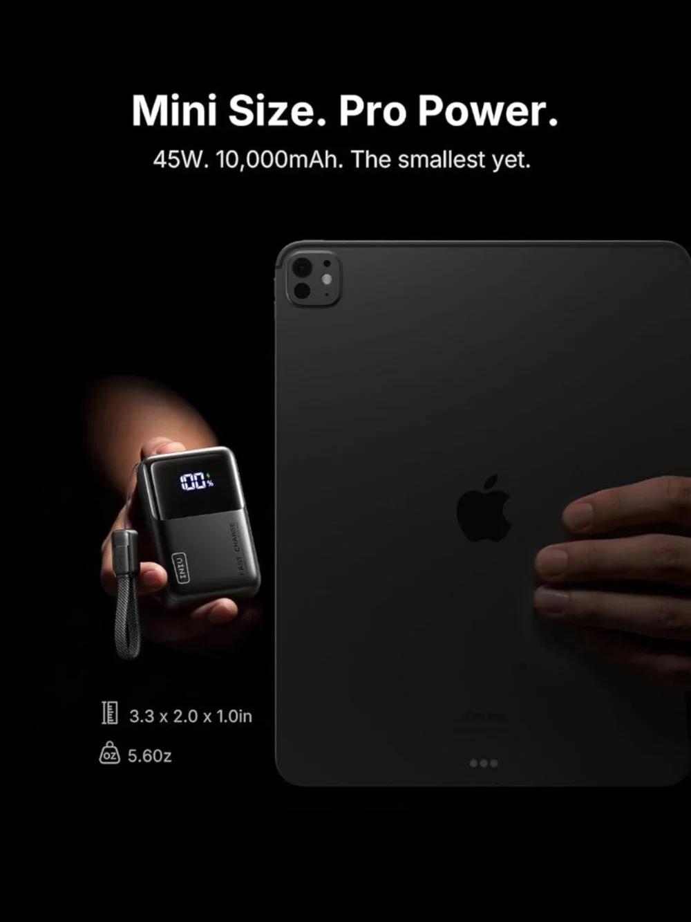 INIU 10000mAh 45W Ultra Mini Portable Charger Power Bank with Cable - Black - Picture 7 of 8